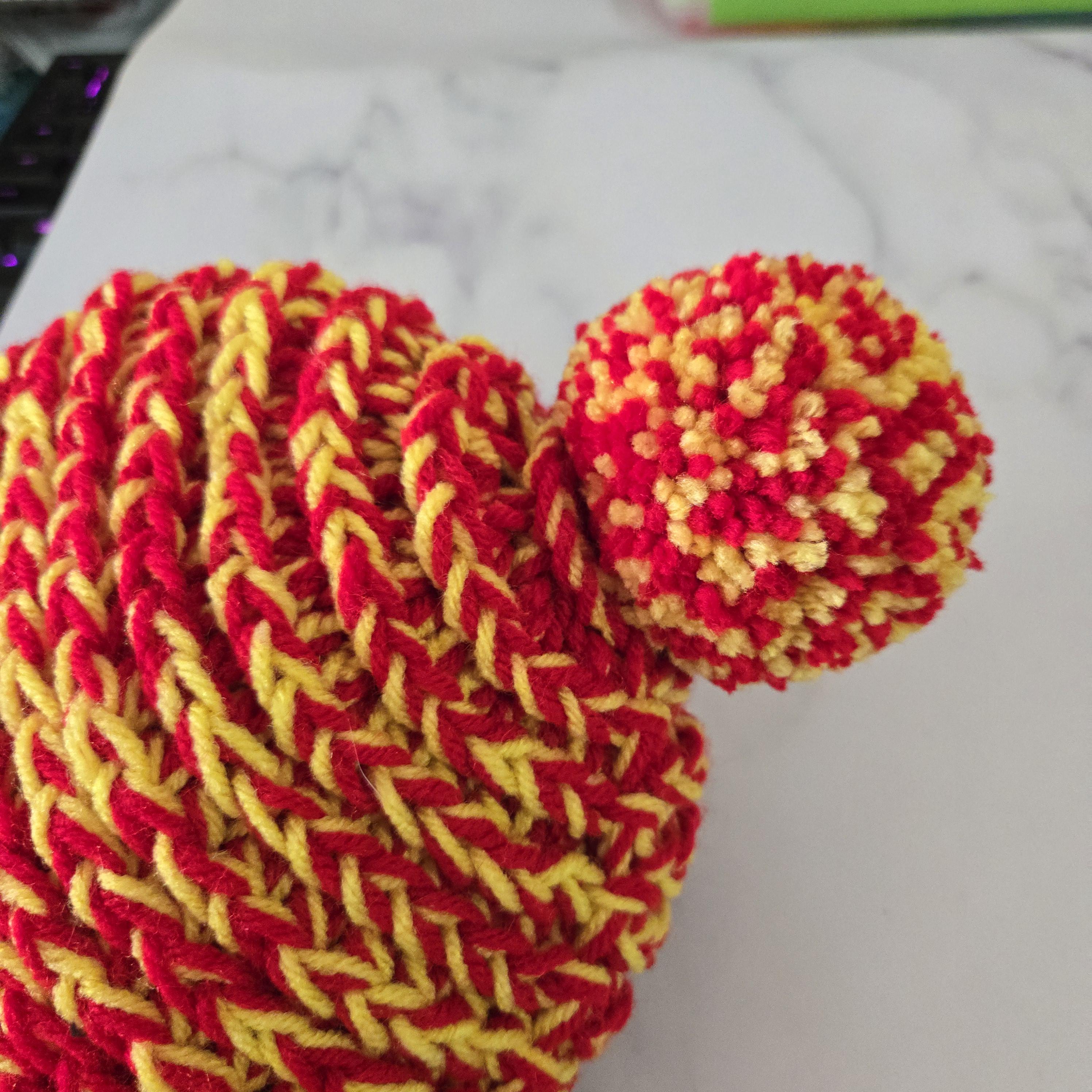 Yellow and Red Crochet Beanie: Funky Acrylic Winter Hat - Etsy display picture 2