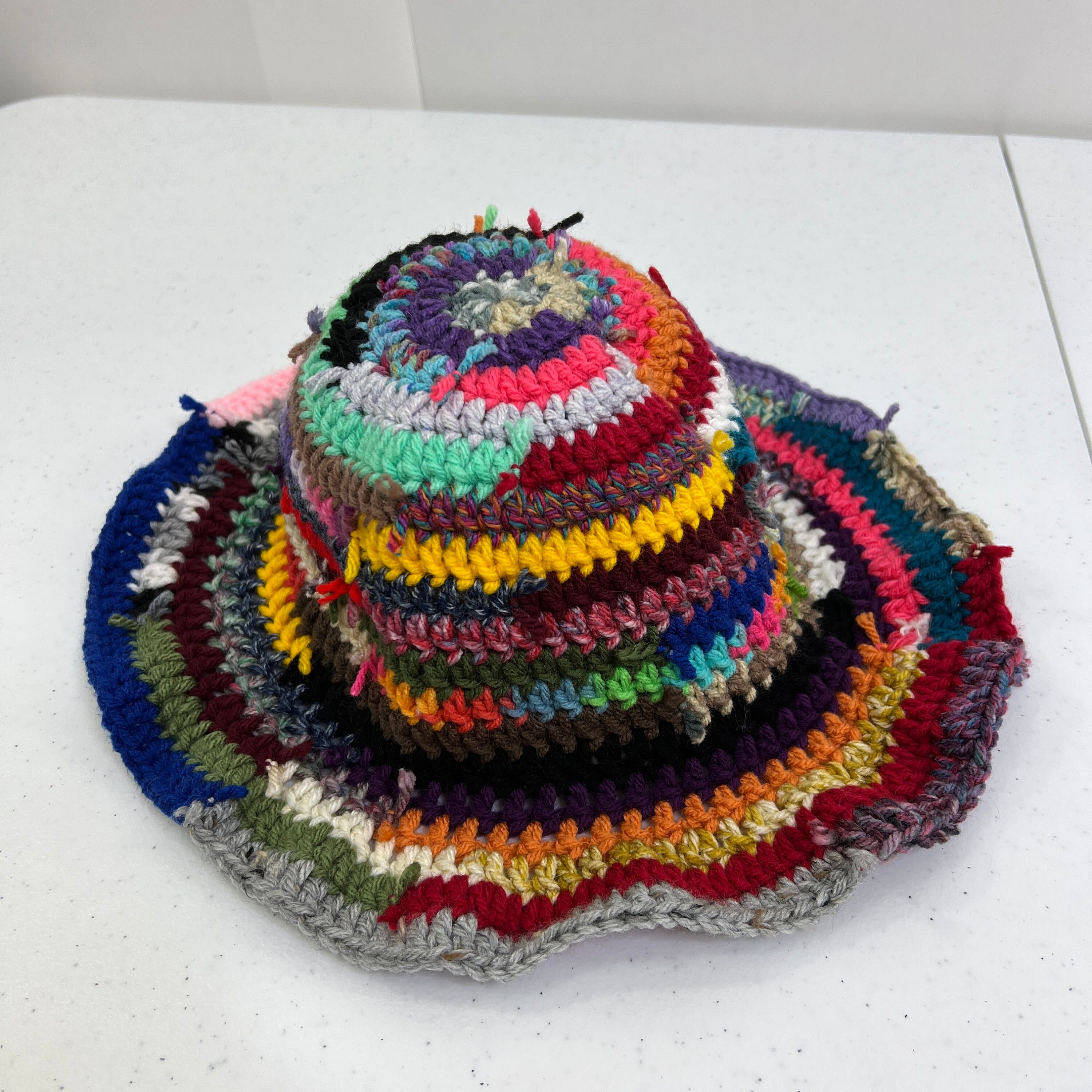 Multicolor Crochet Bucket Hat: Funky Scrap Yarn Beanie  display picture 1