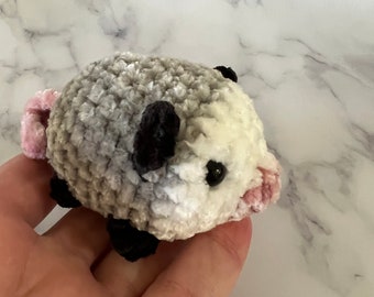 Crochet Opossum Plushie: Handmade Velvet Yarn Stuffed Animal