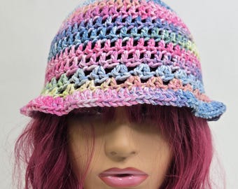 Green Pink Crochet Knit Bucket Cap Hat Fun Vintage Y2K Funky  display picture 1