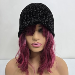 Black Velvet Beanie, Black Beanie, Streetwear Beanie, Soft Beanie, Knit Beanie, Recycled Beanie, Funky Beanie, Boho Beanie