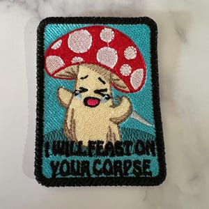 Snarky Mushroom Embroidered Patch: Funny Punk Iron-On Applique