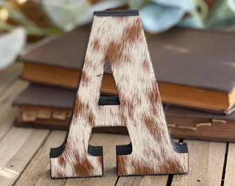 4” Freestanding Genuine Cowhide Initial Letter Monogram | Wedding Anniversary Gift | Western Ranch Decor | Mother's Day Valentine's Gift
