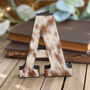 4” Freestanding Genuine Cowhide Initial Letter Monogram | Wedding Anniversary Gift | Western Ranch Decor | Mother's Day Valentine's Gift