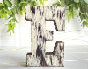 2.5” Freestanding Genuine Cowhide Initial Letter Monogram | Wedding Anniversary Gift | Western Ranch Decor | Mother's Day Valentine's Gift