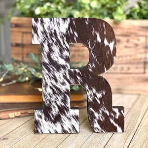 7” Freestanding Genuine Cowhide Initial Letter Monogram | Wedding Anniversary Gift | Western Ranch Decor | Mother's Day Valentine's Gift