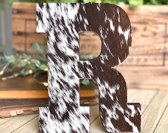 7” Freestanding Genuine Cowhide Initial Letter Monogram | Wedding Anniversary Gift | Western Ranch Decor | Mother's Day Valentine's Gift