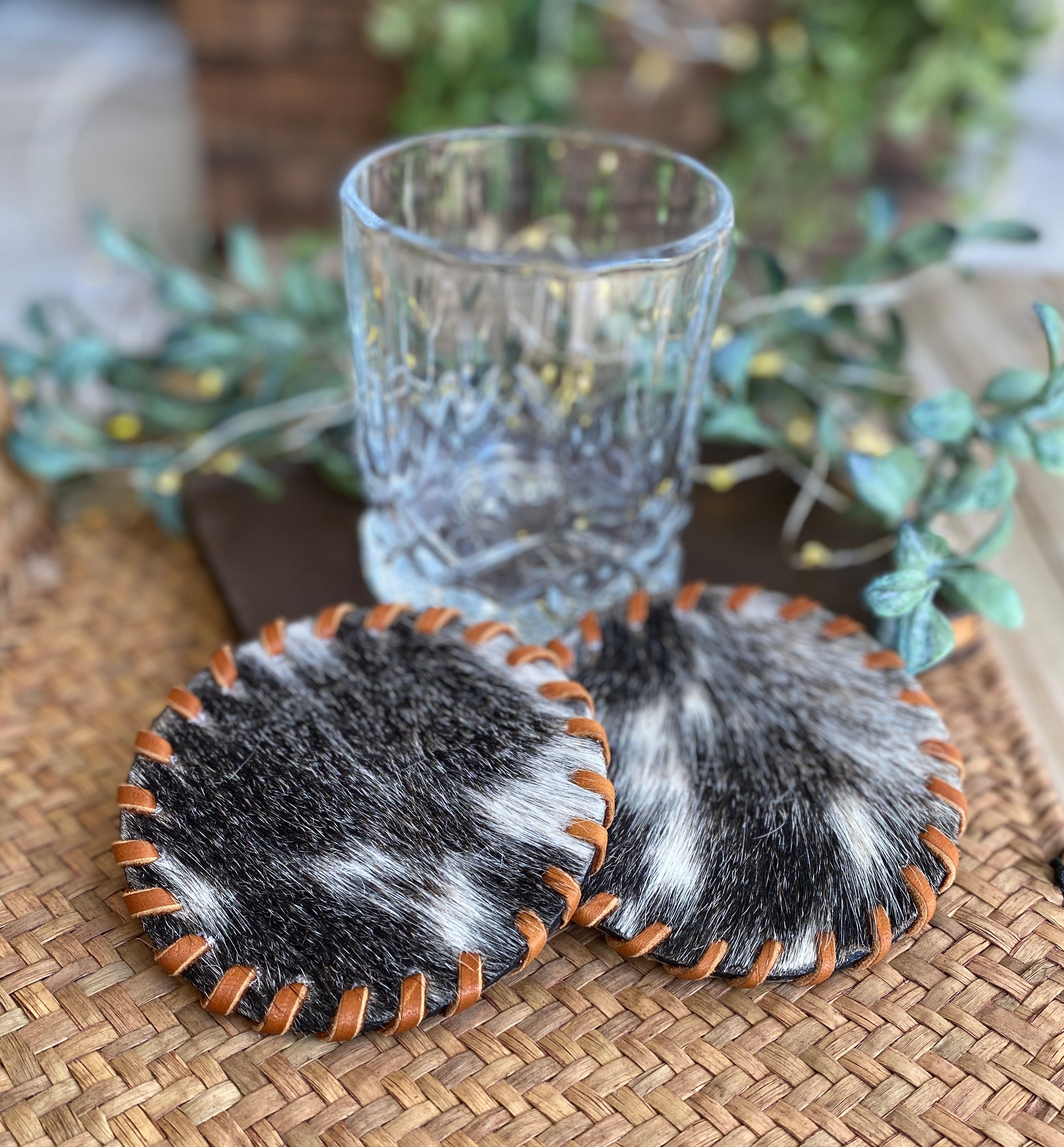 Genuine Cowhide Coaster Set of 2 Gift for Her Gift for Him Wedding