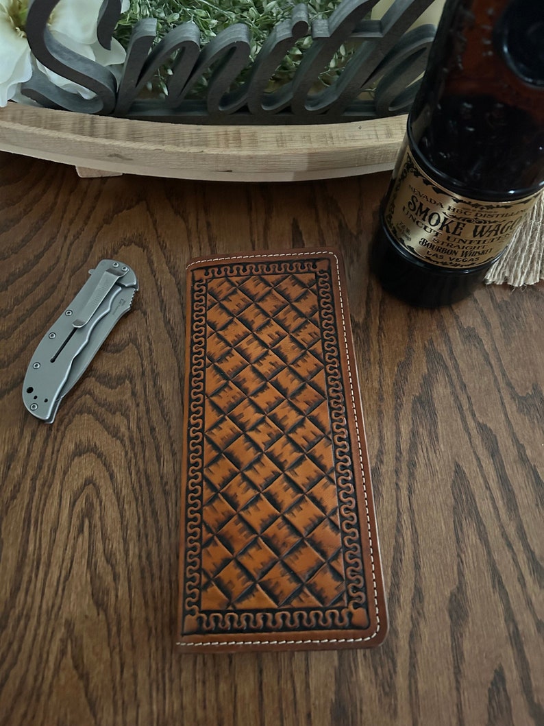 Basketweave Leather Oilfield Tally Book Cover Etsy