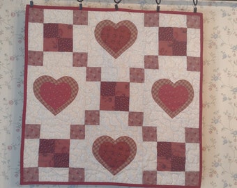 Country/Farmhouse -Quilted-Heart To Heart-Wall Hanging/Table Topper -24" x 24"