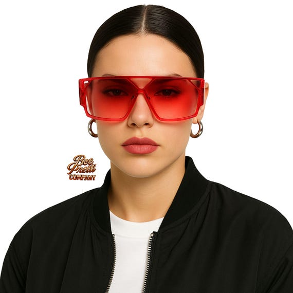 Futuristic Aviator Sunglasses Oversized Flat Top Unisex Geometric UV Protection Shades BeePrettiCo