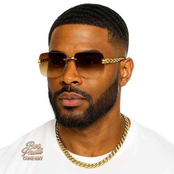 Toryd Rimless Sunglasses: 90s Retro Chain Link Arms, Jewel Accent