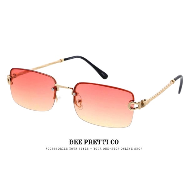 Govatte: Rimless Rectangular Sunglasses by BeePrettiCo • Gradient Tinted Lens • Fashionable Eyewear • UV Protection