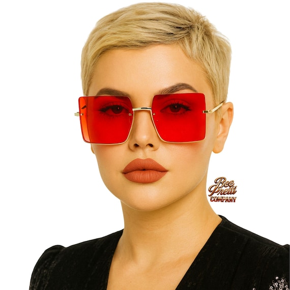 Magnetic Unisex Oversized Square Sunglasses Bold Half Rimless Fashion Shades BeePrettiCo