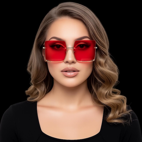 Magnetic Oversized Square Sunglasses | Half Rimless UV400 Unisex Fashion Shades | Gold Eyewear
