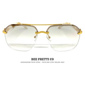 TakeOff | Rimless Oversized Sunglasses with Gold Frame | Minimalist Luxury Eyewear for Men | Statement Shades | BeePrettiCo