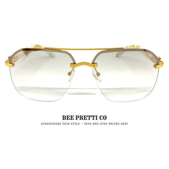 TakeOff | Rimless Oversized Sunglasses with Gold Frame | Minimalist Luxury Eyewear for Men | Statement Shades | BeePrettiCo