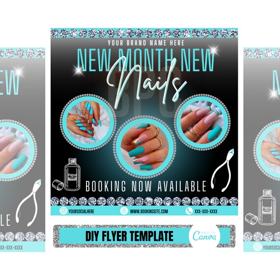Nail Tech Aqua Blue Flyer • Flyer Template • Canva Template • Hair • Lashes • Make Up • Nails • Hair Stylist • Boutique • Instagram Flyer