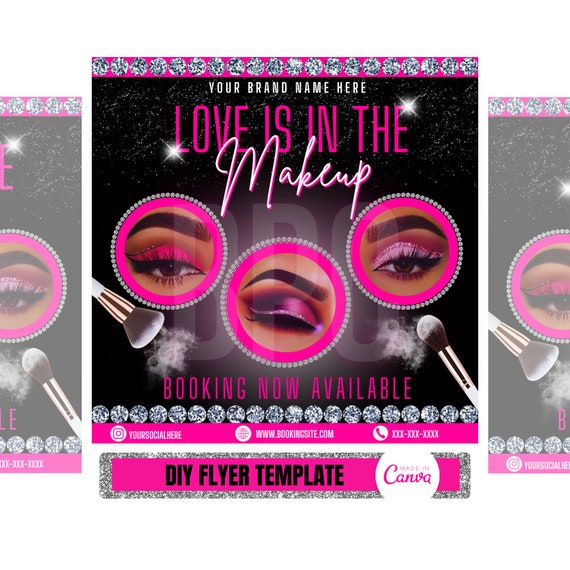 Fuchsia Pink  Makeup Flyer • Flyer Template • Canva Template • Hair • Lashes • Makeup • Nails • Hair Stylist • Boutique • Instagram Flyer