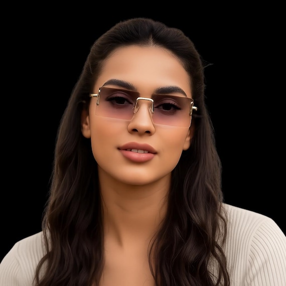 Raybeams Rimless Rectangle Sunglasses | UV400 Unisex Minimalist Fashion Shades | Gold Eyewear