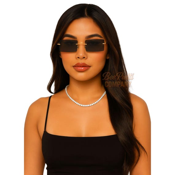 Luxe Rimless Sunglasses Unisex Retro Chic Double Bar UV Protection Shades BeePrettiCo