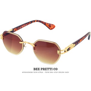 Vintage Vybes | Hexagonal Rimless Sunglasses | Geometric Eyewear | Fashion Shades | Men and Women | BeePrettiCo