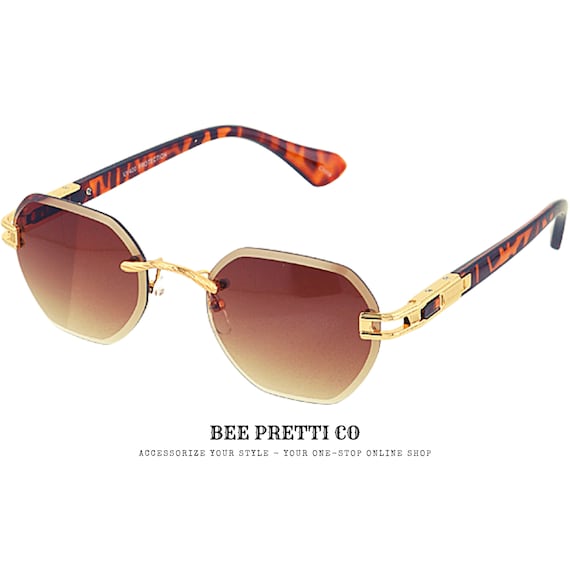Vintage Vybes | Hexagonal Rimless Sunglasses | Geometric Eyewear | Fashion Shades | Men and Women | BeePrettiCo