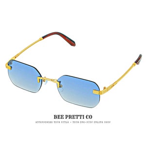 Bosk | Rimless Sunglasses with Gold Twisted Metal Frame | Minimalist Luxury Eyewear | Everyday Sophisticated Style | BeePrettiCo
