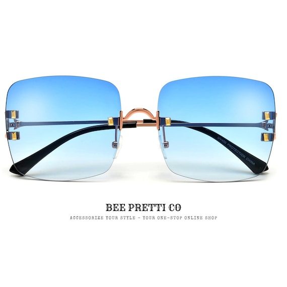 Retro Dam: Rounded Square Rimless Sunglasses By BeePrettiCo • Sleek and Sophisticated •  Any Season • Oversized Style