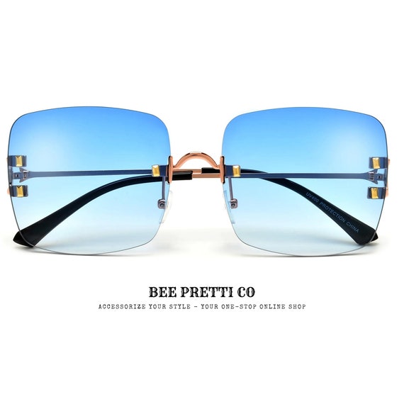 Retro Dam: Rounded Square Rimless Sunglasses By BeePrettiCo • Sleek and Sophisticated •  Any Season • Oversized Style