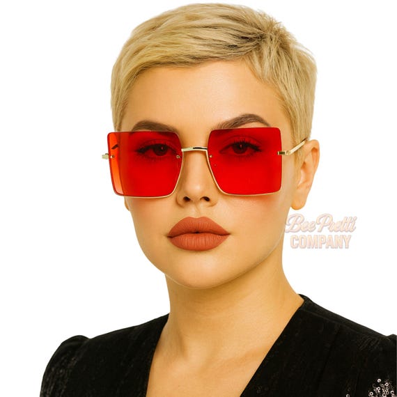 Magnetic Unisex Oversized Square Sunglasses Bold Half Rimless Fashion Shades BeePrettiCo