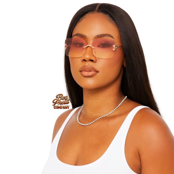 Retro Dam Sunglasses: Rounded Square Rimless Frame, Oversized Unisex All-Season Eyewear