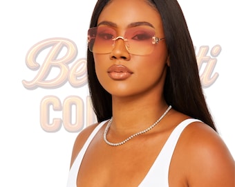 Retro Dam Rounded Square Rimless Sunglasses Oversized Unisex All Season Eyewear