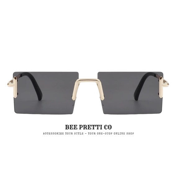 Raybeams: Rimless Rectangular Sunglasses by BeePrettiCo • Rimless Metal Design •  Modern '90s Style • Iconic Fashion