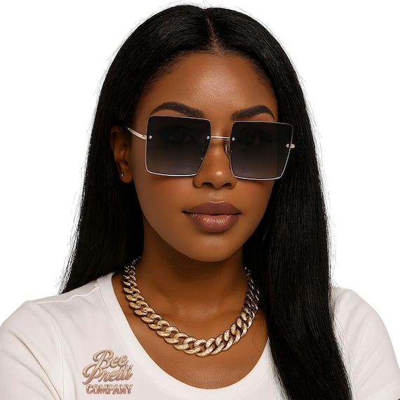 Oversized Half Frame Sunglasses: Gradient Ombre Lens, Statement Eyewear