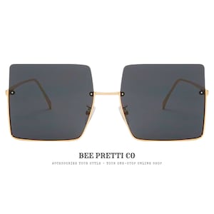 Magnetic | Oversized Square Half Rimless Sunglasses | Gold Frame Statement Eyewear | Lightweight Chic Style | BeePrettiCo