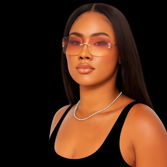 Retro Dam Rimless Sunglasses | Oversized Square UV400 Unisex Gradient Fashion Eyewear