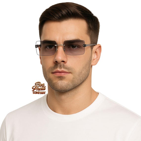 Onlookers Rectangular Rimless Sunglasses Unisex Bold Minimalist UV Protection Shades BeePrettiCo