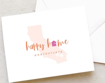 California Home Anniversary Cards - Set of 10 Realtor Notecards - GEO Style Stationery - Orange and Pink