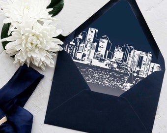 Boston Skyline - Lined Envelopes for Invitations | Weddings - Multiple Colors Available