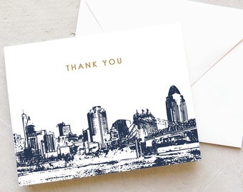 Cincinnati Skyline - Thank You Card - Cincinnati | Ohio - Note Cards | Set of 10 | Personal Stationery