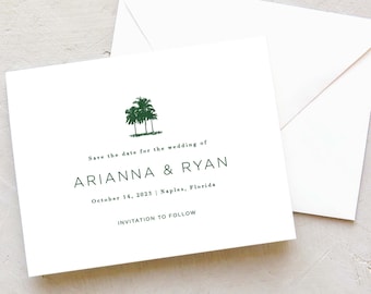 Palm Tree Save the Date Cards |  Beach Wedding | Landscape A2 Size PRINTED