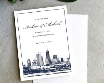 Indianapolis Skyline Save the Date Cards | A2 Size | Wedding | Invitations | PRINTED