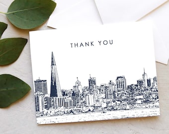 San Francisco California Thank You Card - San Francisco Skyline Greeting Card - Thank You Notes - San Francisco Navy and White