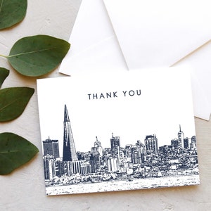 San Francisco Thank You Card - San Francisco Skyline Greeting Card - California Thank You Notes - San Francisco Navy and White