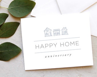 Happy Home Anniversary Greeting Card | Realtor Real Estate Business Card | Blue & Grey | Sketched Houses