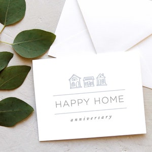 Happy Home Anniversary Card - Realtor Real Estate Business Greeting Card - Blue & Grey - Real Estate Note Set - Sketched Houses