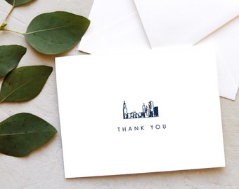Chicago Thank You Card - Chicago Skyline Greeting Card - Classic City Thank You Note - Chicago Small Navy and White