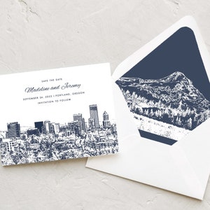 Portland Skyline Save the Date Cards | Portland, Oregon Wedding Invitations | A2 Size PRINTED