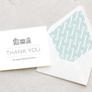 Realtor Thank You Greeting Card Set - Real Estate / Home Note Set - Vintage Key - Thank You for Supporting My Business